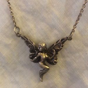 Vintage Peter Stone Sterling Silver Whimsical Fairy/Pixie Necklace 16” w1” ext